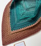 Ladies Triangle Scarf - Crochet Ladies Shawl -Teal and Chocolate