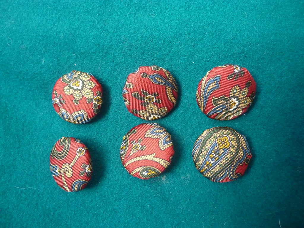 6 Silk Buttons Ruby Red Paisley Pattern 25mm 1ins Handmade Upcycled