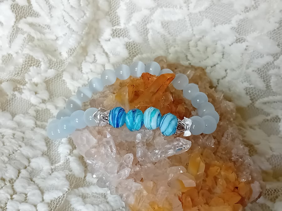 Selenite & Murano Glass Bracelet