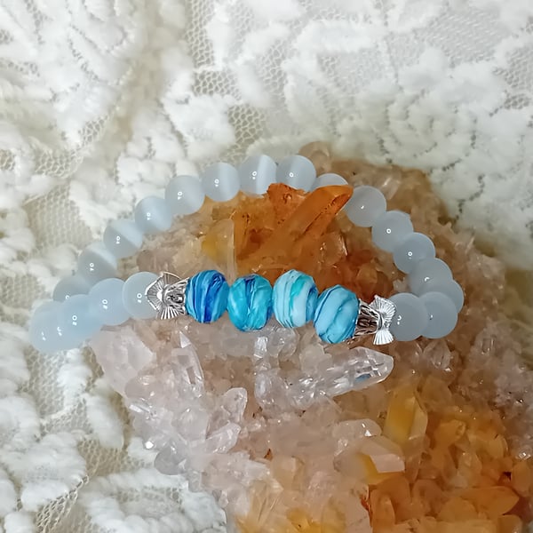 Selenite & Murano Glass Bracelet