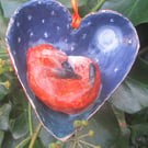 Snoozing fox under a starry night sky Christmas Decoration