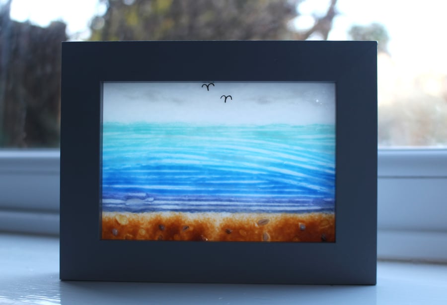 Seconds Sunday 16cm x 12cm Fused Glass Seascape 'Beach Memories'