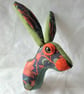 Faux hare head wall mount in William Morris fabric