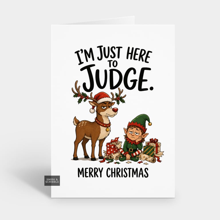 Funny Christmas Card For Him Or Her - Here To Judge