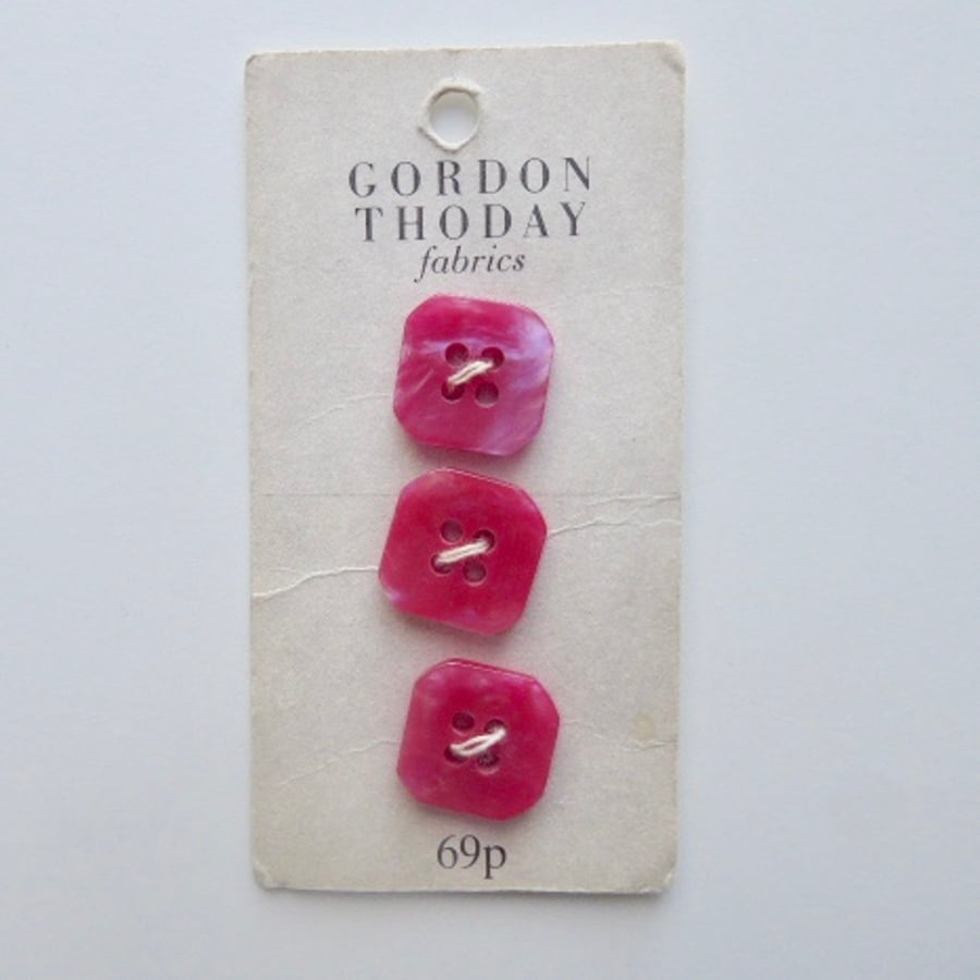 Square pink buttons, four holed vintage buttons