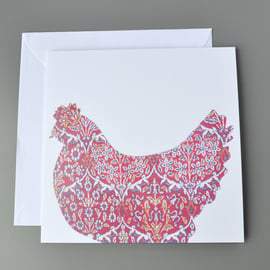 Hen silhouette blank card with Turkish carpet-style pattern