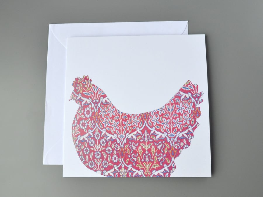 Hen silhouette blank card with Turkish carpet-style pattern