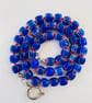 Hand knotted Electric blue barrel beaded necklace 