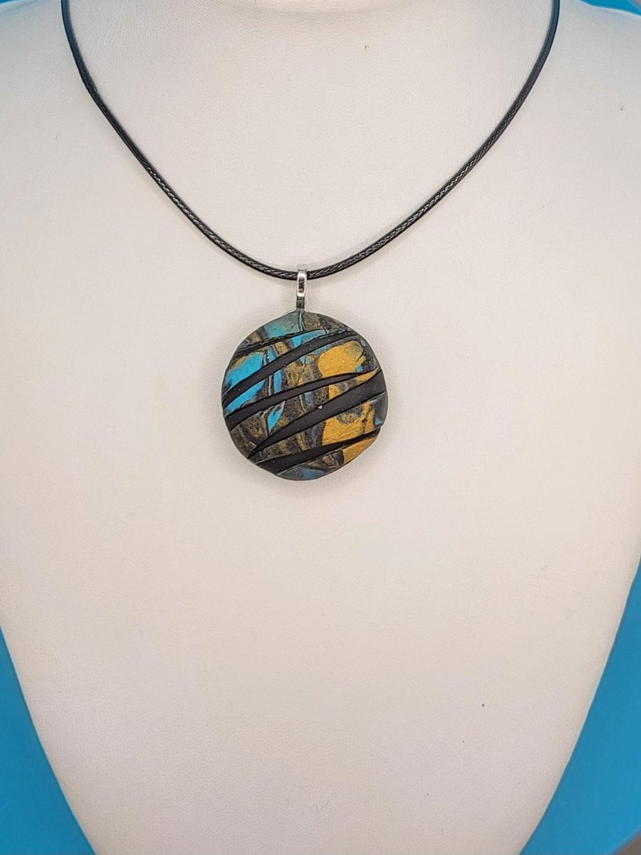 Small Handmade Polymer Clay Pendant Necklace, Artisan Boho Statement Jewellery