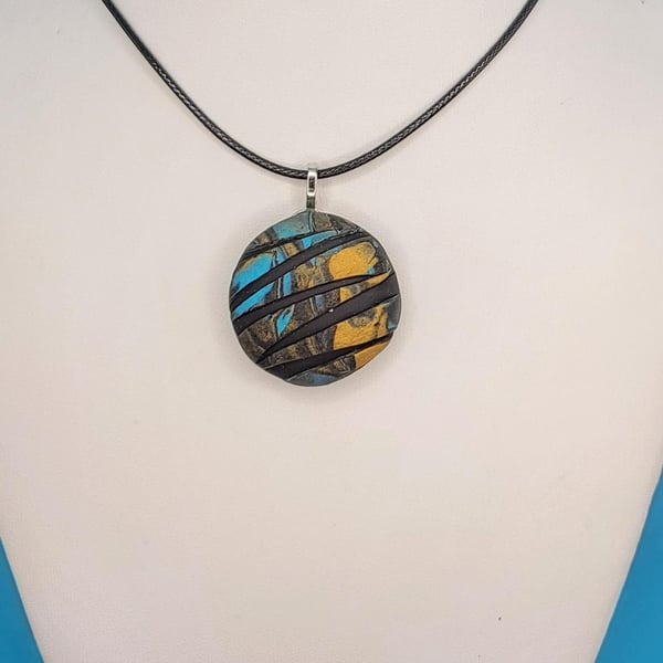Small Handmade Polymer Clay Pendant Necklace, Artisan Boho Statement Jewellery