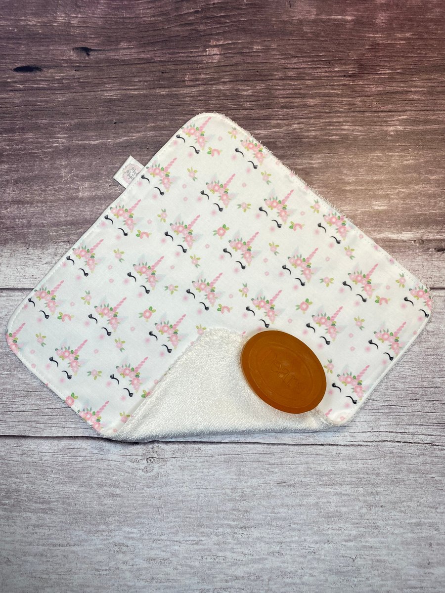 Organic Bamboo Cotton Wash Face Cloth Flannel Floral Crown White Unicorn