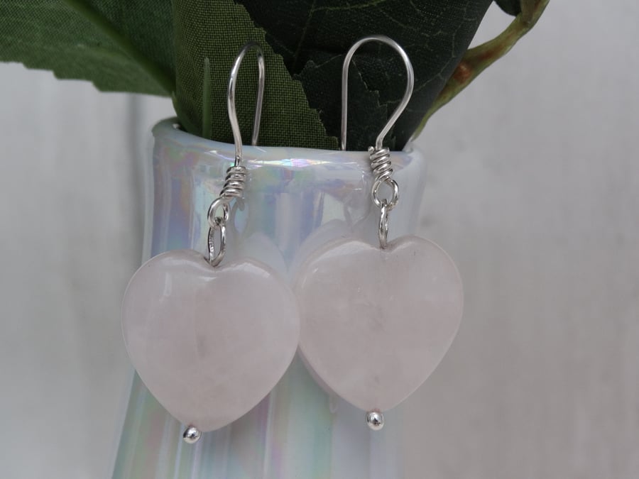 Rose quartz gemstone heart earrings heart chakra