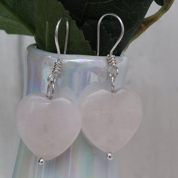 Rose quartz gemstone heart earrings heart chakra