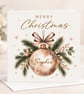 Personalised Christmas Card, Gold Bauble Christmas Card, Custom Name Card - Image 1