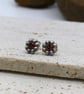 Recycled Sterling Silver Flower Stud Earrings, 4mm Garnet Gemstones, Handmade UK - Image 2