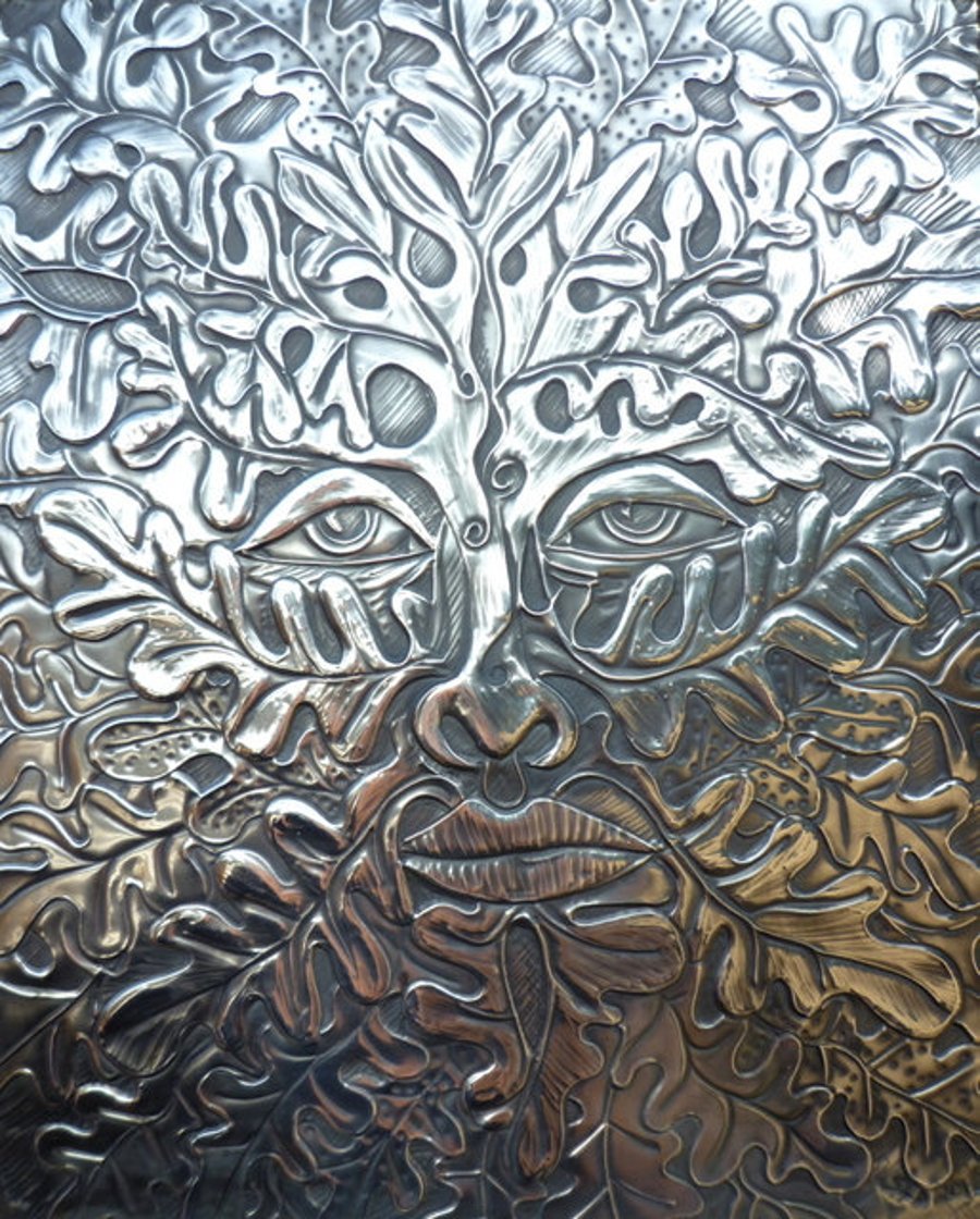 Green Man plaque in pewter