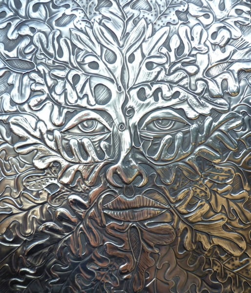 Green Man plaque in pewter