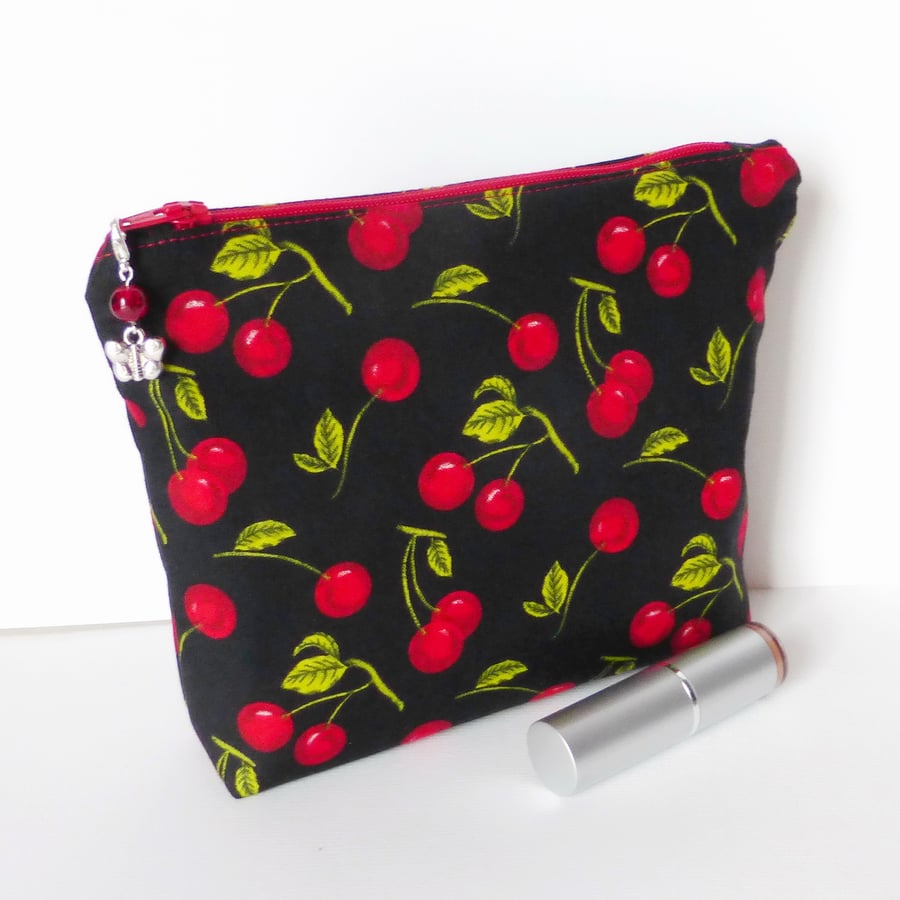 SALE Make up bag, cosmetic bag, cherries.