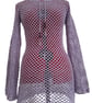  Lilac Crochet Mesh Dress, Boho Beach Cover-Up, Long Sleeve Summer Dress - Image 2