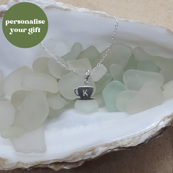 Sterling silver personalised teacup pendant - Mother's day gift - tea lover 