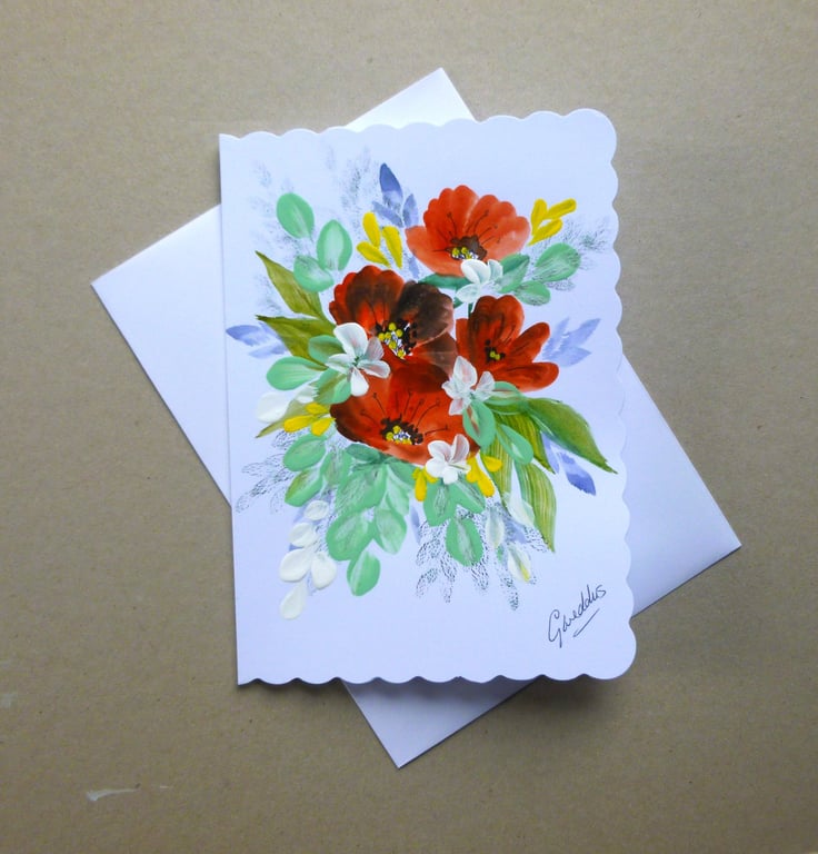 hand painted original art floral blank card ( ref FA 62 P1 )