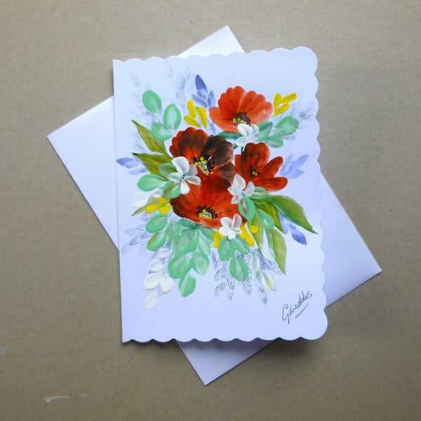 hand painted original art floral blank card ( ref FA 62 P1 )