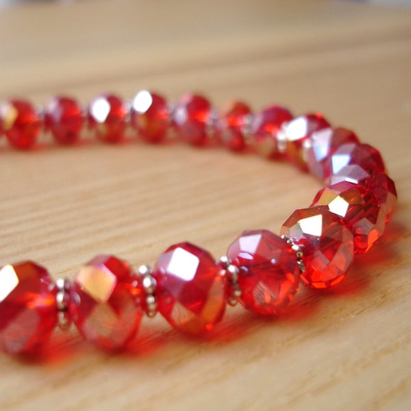 Red Glass Crystal Bead Bracelet