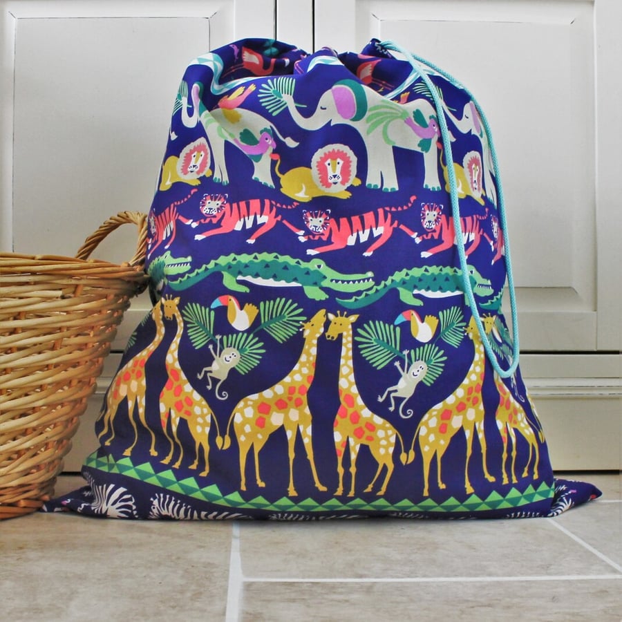 Jungle Animal Laundry or Toy Bag with Drawstring