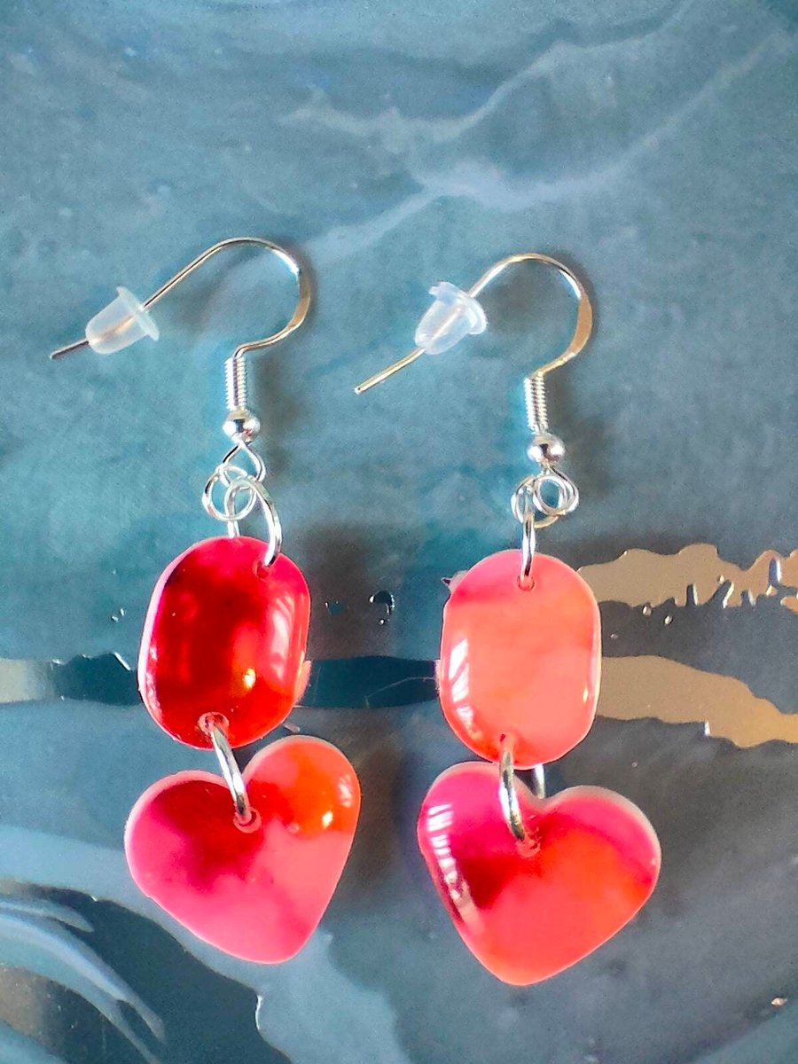 Valentines Pink Heart Polymer Clay Earrings