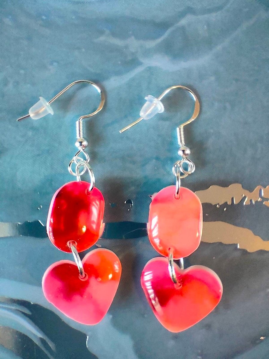 Valentines Pink Heart Polymer Clay Earrings
