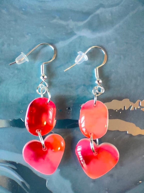 Valentines Pink Heart Polymer Clay Earrings