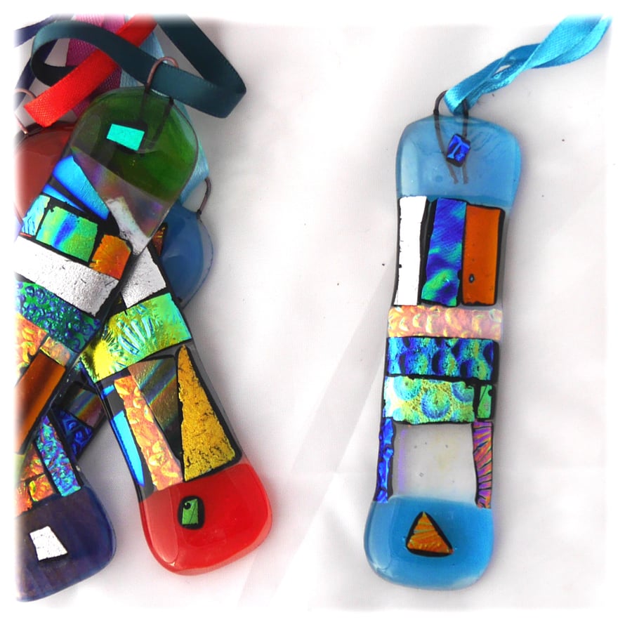 Patchwork Dichroic Treasure  Suncatcher Fused Glass 009 Turquoise