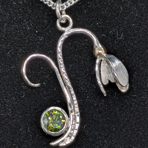 Sterling silver snowdrop pendant, Snowdrop necklace with moissanite 