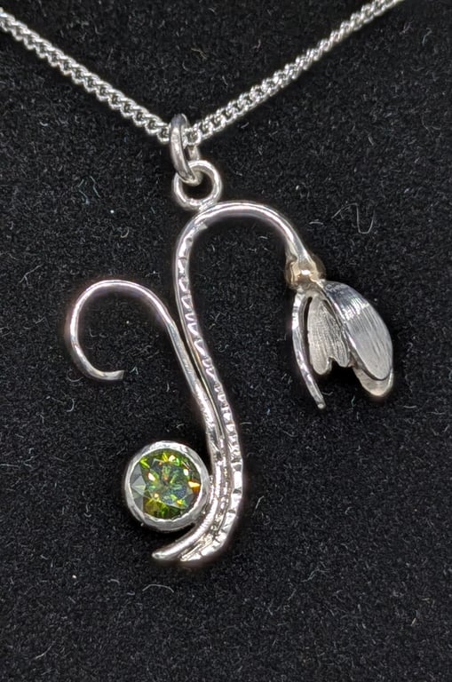 Sterling silver snowdrop pendant, Snowdrop necklace with moissanite 