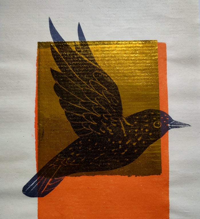 Starling Original Block Print