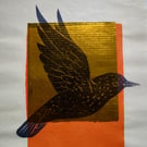 Starling Original Block Print