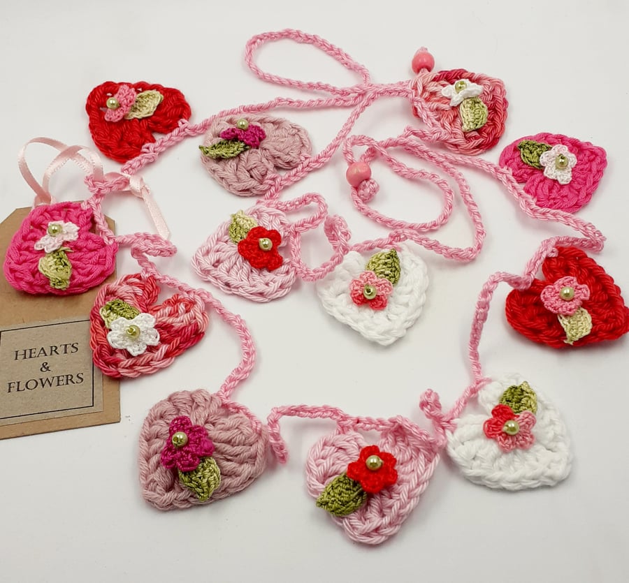 Mini Hearts and Flowers Crochet  Garland 