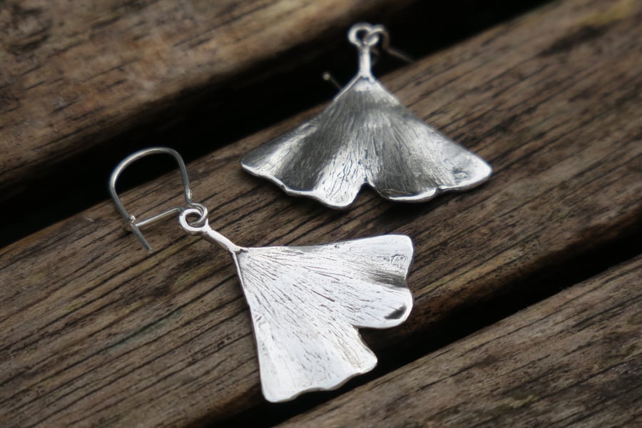 Silver Ginkgo Leaf Earrings, Leaf Earrings, Sterling Silver Earrings