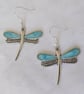 Silver and Turquoise Blue Enamelled Dragonfly Earrings 