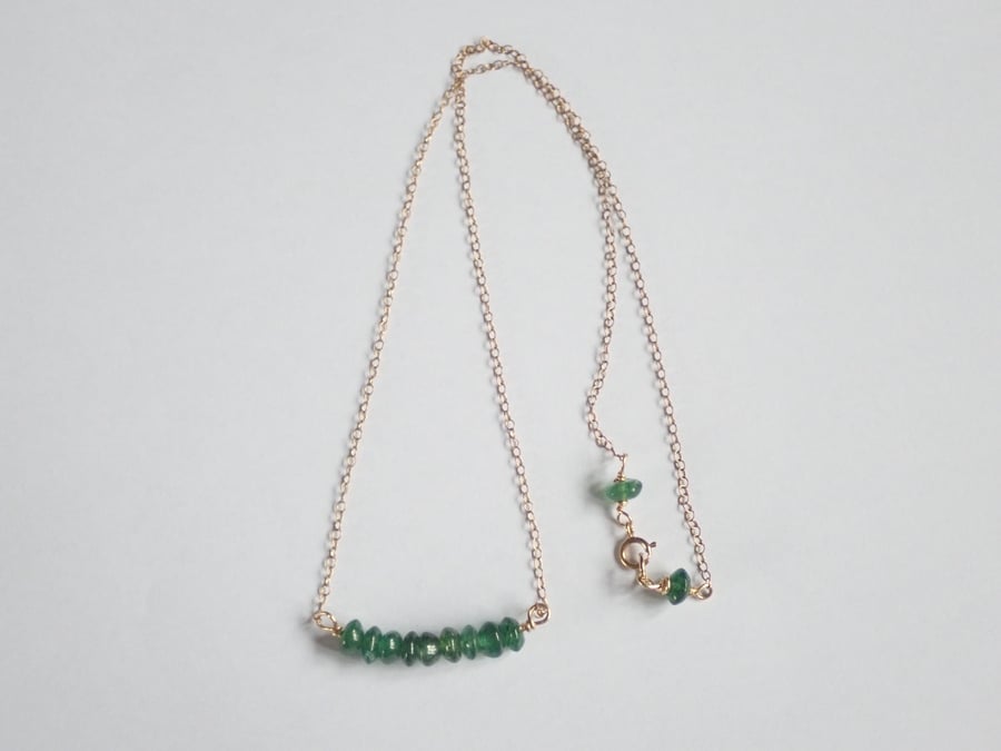 Aventurine Bead Bar Necklace, 14 k Gold
