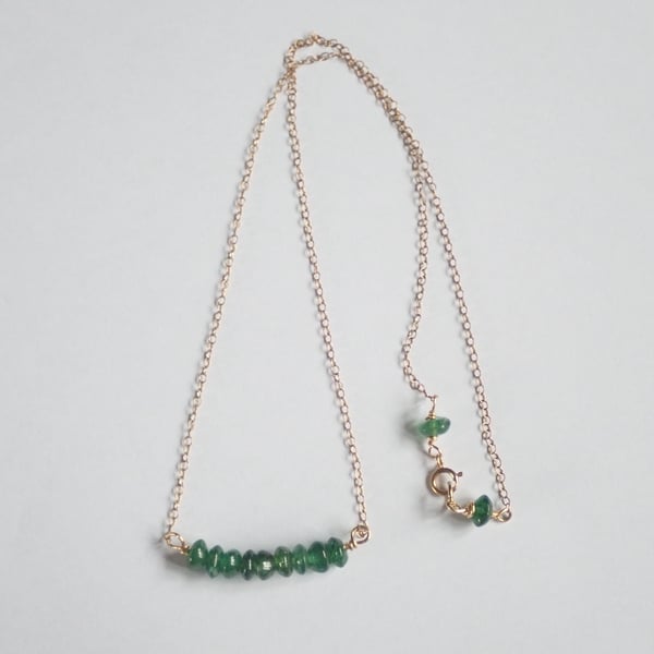 Aventurine Bead Bar Necklace, 14 k Gold