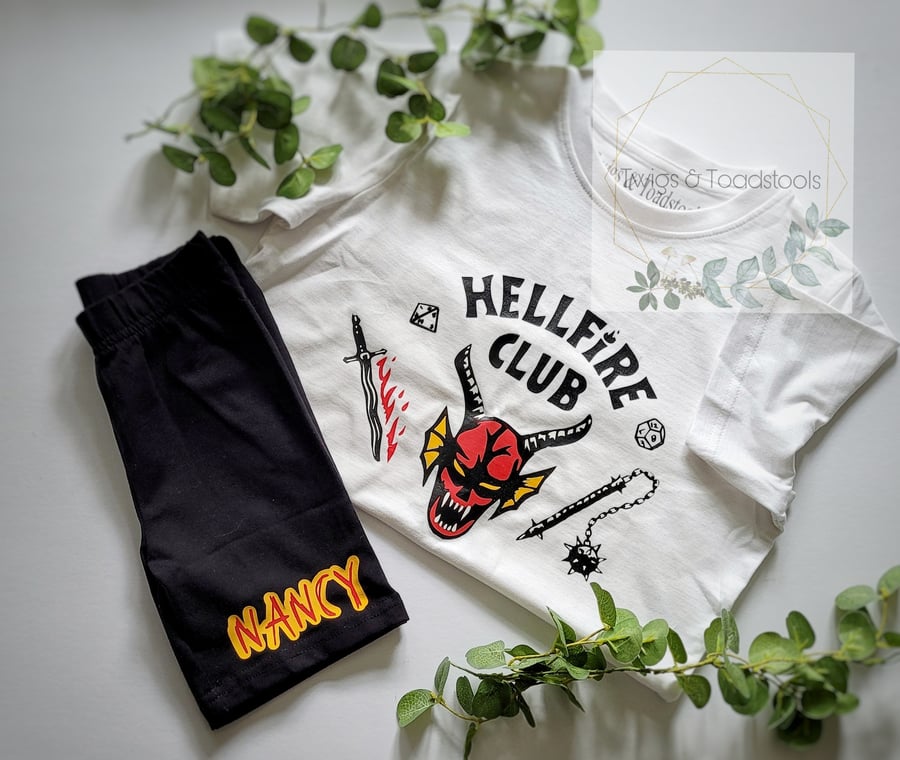 Hellfire club stranger things inspired tshirt & cycle shorts set 