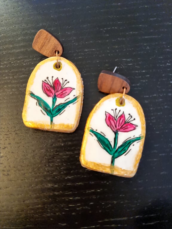 Hand-Painted Floral Clay Earrings
