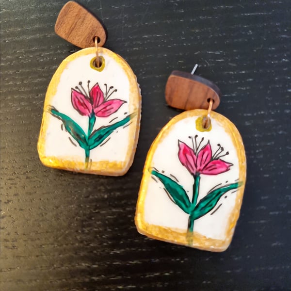 Hand-Painted Floral Clay Earrings