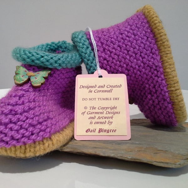 Baby Girl's Aran Booties with wool 9-12 months size