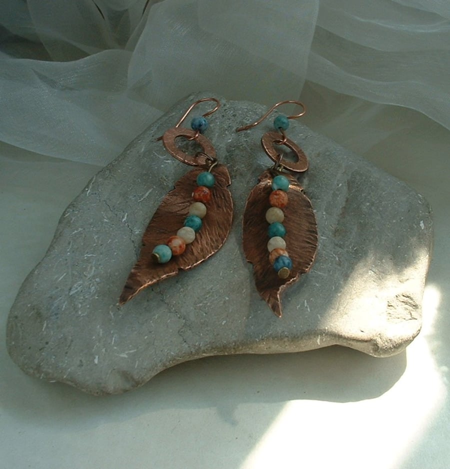 "Bohemian Feathers" Rustic Copper Earrings 