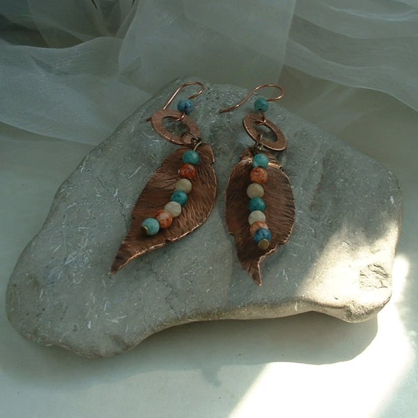 "Bohemian Feathers" Rustic Copper Earrings 