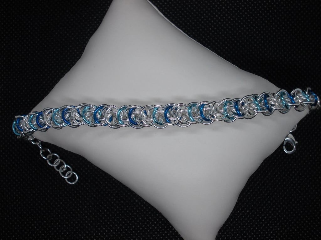 Silver and blue chainmaille bracelet