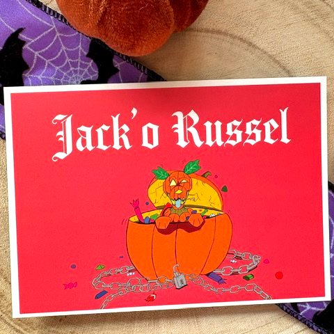 Hallowed Hounds- Jack o' Russel Halloween A6 Postcard