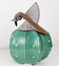 House sparrow wall hanging, set of 3 miniature flying birds, wooden decorations. - Image 5